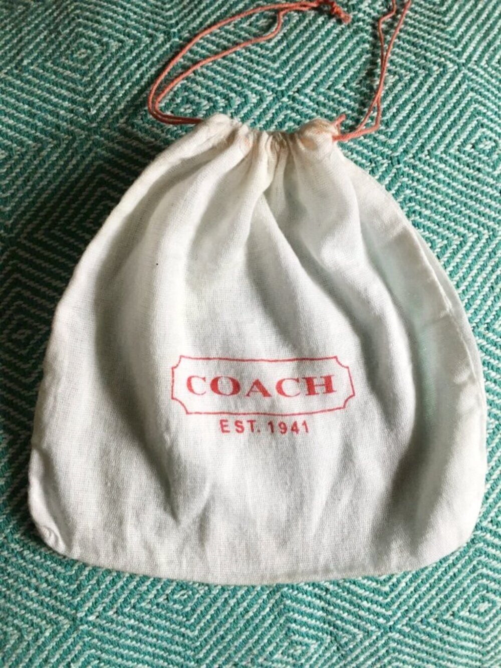 Vintage Coach Small White Cotton Dust Bag Red Script Logo Drawstring Pouch